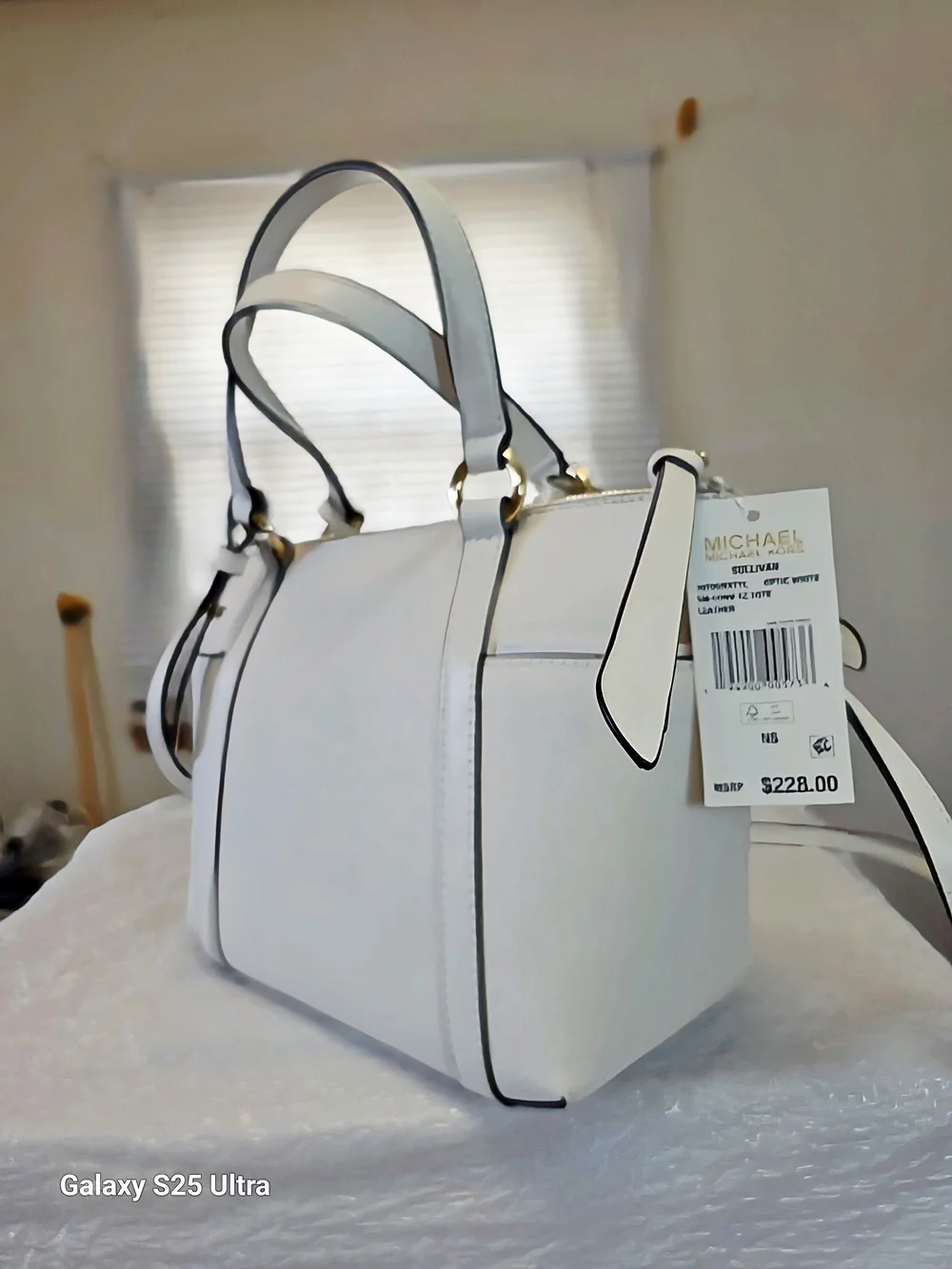 Michael Kors Sullivan Small Saffiano Leather Top-Zip Tote Bag In Optic White